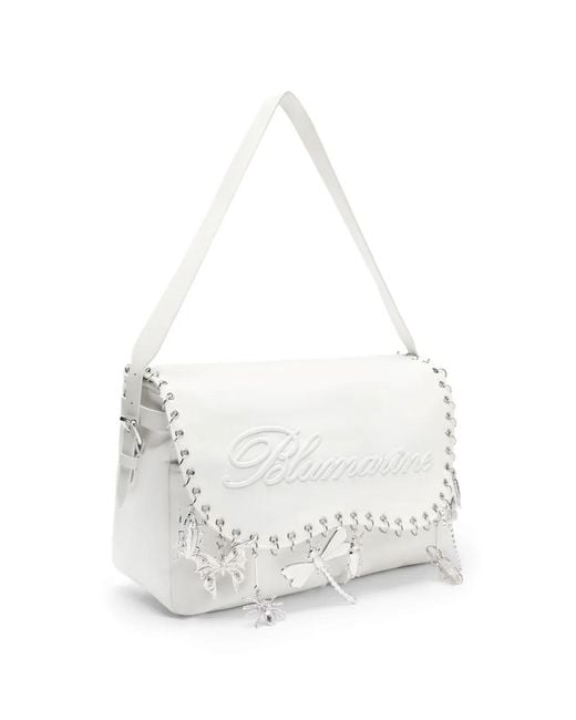 Blumarine White Embroidery Insect-Charm Shoulder Bag