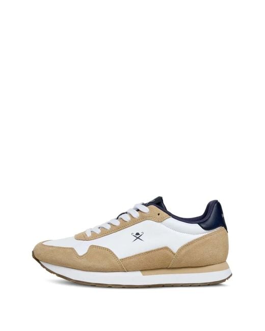 Hackett White Vector Plain Suede-Panelled Sneakers for men