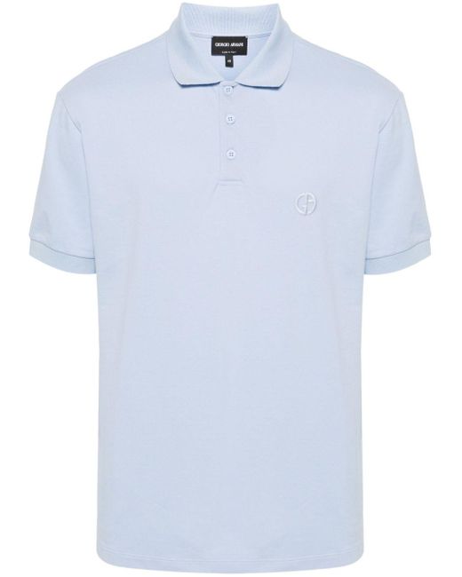 Giorgio Armani Logo-embroidered polo shirt in Blue für Herren