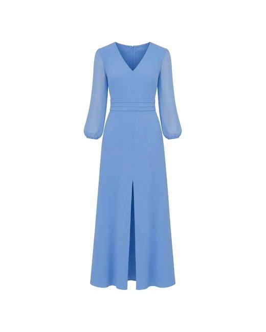 Patrizia Pepe Blue Chain-Detail Pleated-Waist Maxi Dress