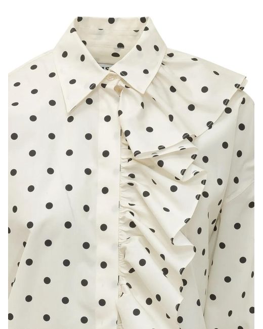 MSGM White Ruffled Polka-Dot Shirt