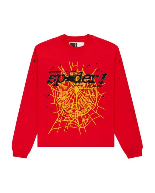 Sp5der Red Punk V2 Spider-Web-Graphic T-Shirt for men