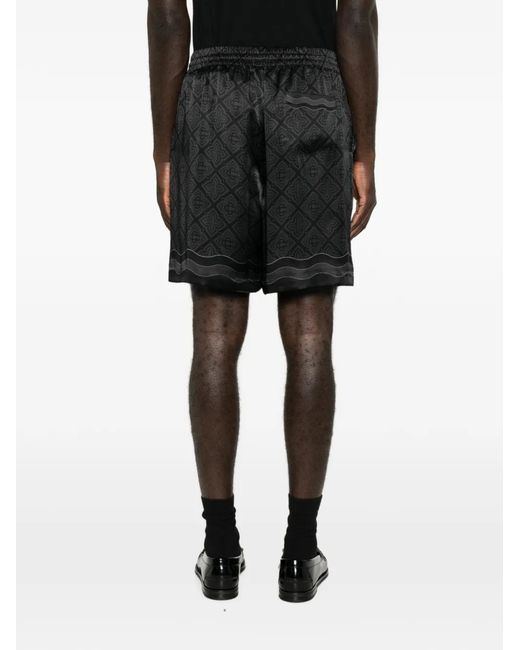 Casablanca Black Monogram-Print Silk-Twill Shorts for men