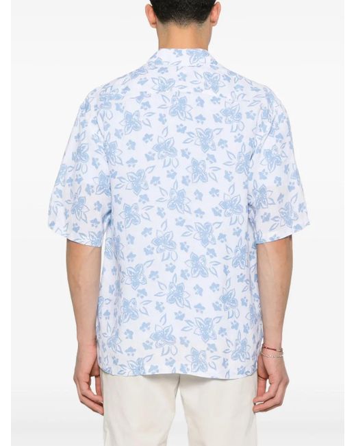120% Lino Hemd Mit Blumen-Print in Blue für Herren