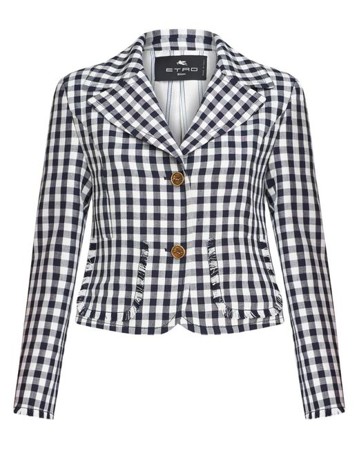 Etro Black Gingham-Check Short Jacket