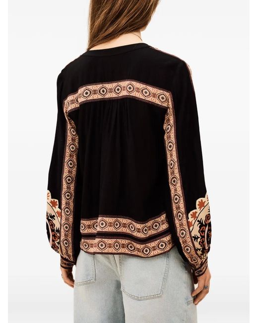 Ba&sh Black Valda Blouse With Ochre Print
