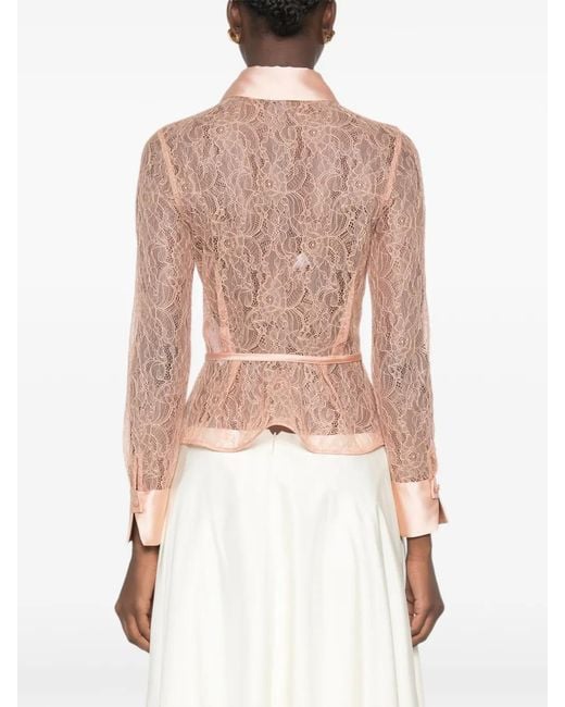 Elisabetta Franchi Pink Lace-Panelled Satin-Trim Shirt