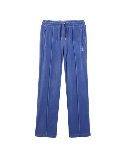 Juicy Couture Blue Diamanté-Logo Velour Track Pants