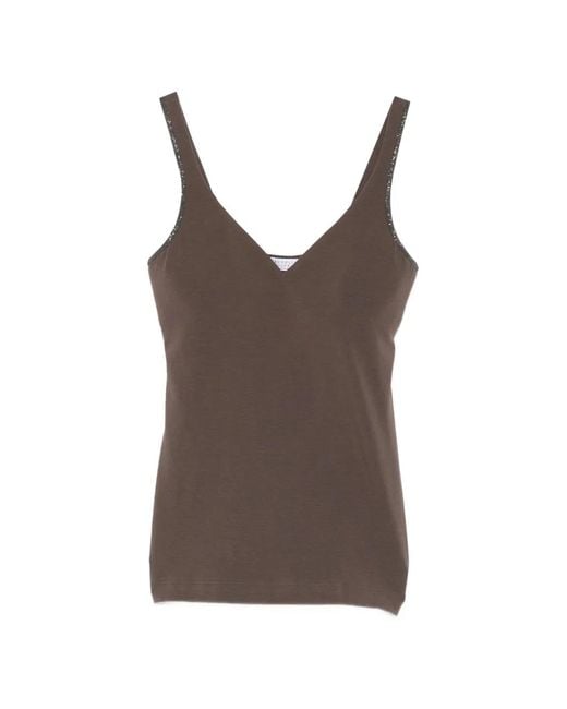 Brunello Cucinelli Brown V-Neck Strap Top