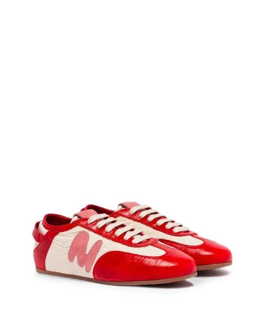 MSGM Red Logo-Patch Panelled Sneakers