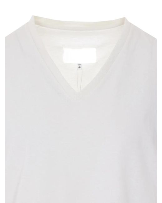 Maison Margiela White T-Shirt Fleuri À Col V