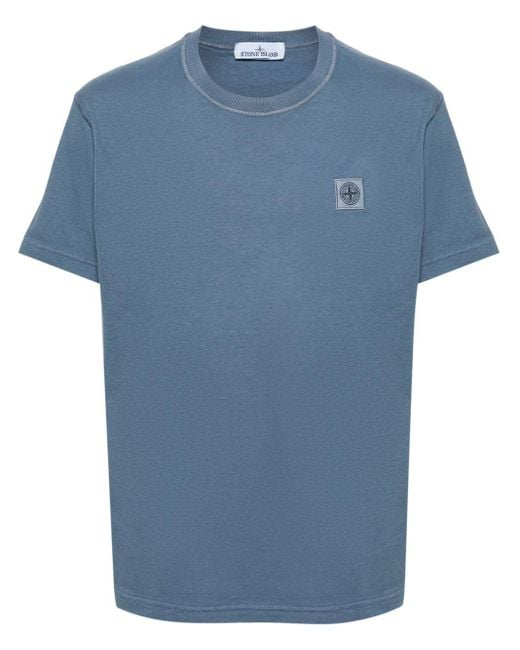 T-shirt en coton à patch logo Stone Island pour homme en coloris Blue