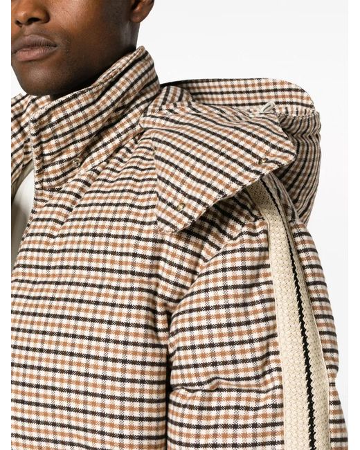 Palm Angels Gray Check-Pattern Hooded Puffer Jacket for men