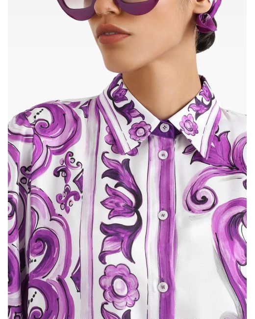 Dolce & Gabbana Purple Maiolica-Print Shirt Dress
