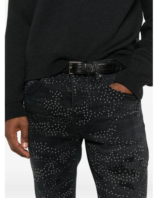 Purple Brand Black Embellished Distressed Denim for men