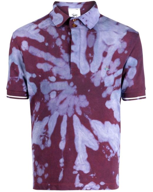 Stain Shade Purple Tie-die Print Cotton Polo Shirt for men