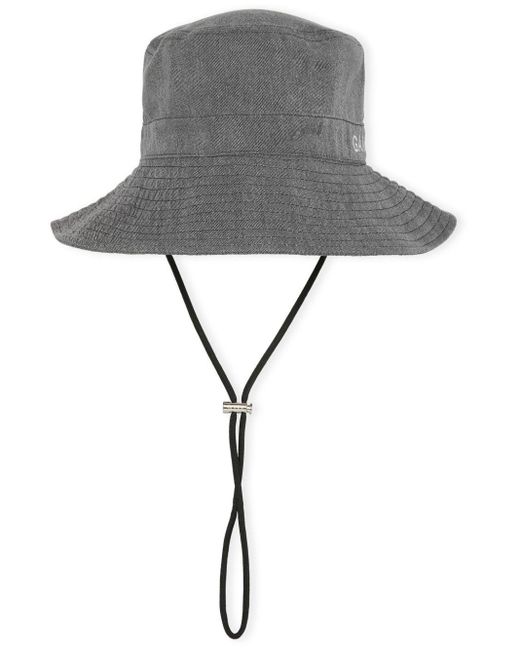 Ganni Gray Logo-embroidered Denim Bucket Hat