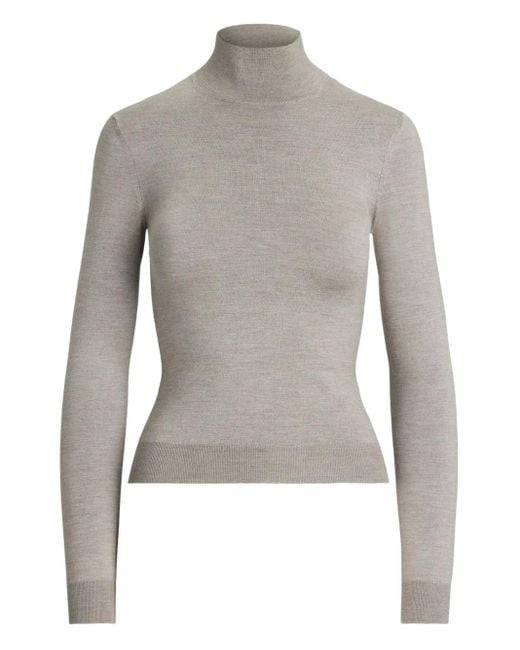 Ralph Lauren Gray Silk Long-Sleeve Top