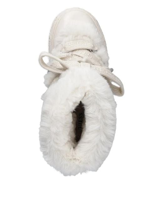 Guess White Unessa Faux-Fur Tie Boots