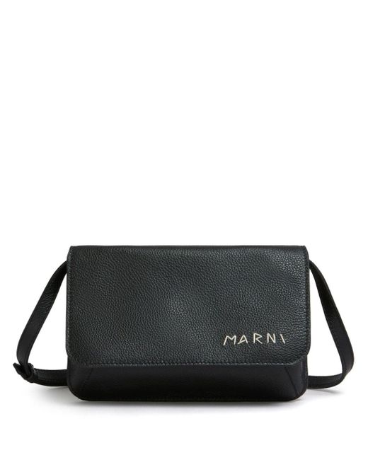 Marni Black Logo-embroidered Leather Belt Bag for men