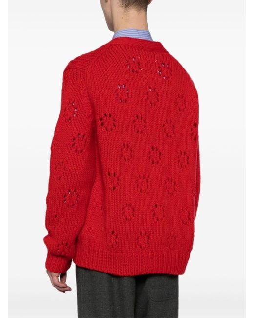 Maison Margiela Red Pointelle-knit Wool Cardigan for men