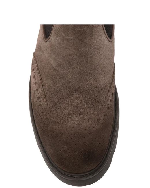Doucal's Brown Brogue-Detail Chelsea Boots for men