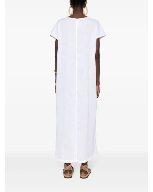 Fabiana Filippi White Monili-Chain Linen Maxi Dress