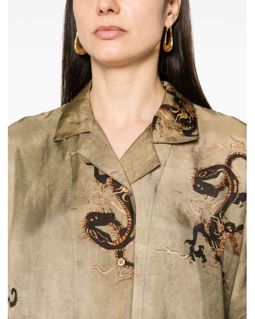 Uma Wang Natural Twill-Hemd mit Drachen-Print