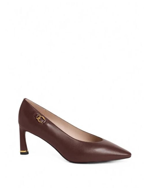 Coccinelle Brown C-Look Logo-Plaque Pointed-Toe Pumps