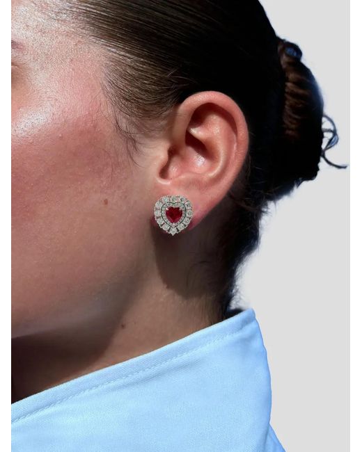 Juwelina Paris White Ember Ruby Stud Earrings