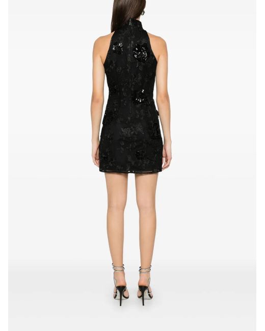 ROTATE BIRGER CHRISTENSEN Black Floral-Embroidered Mesh Mini Dress