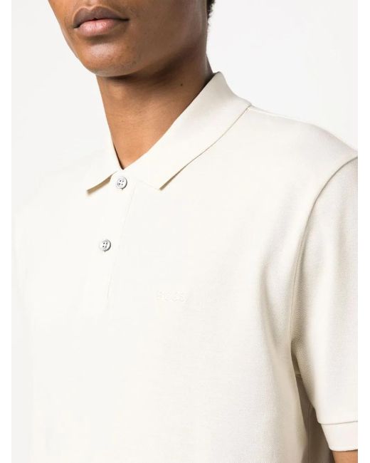 Boss White Short Sleeve Cotton Polo Shirt for men