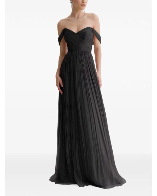 Framboise Black Off-Shoulder Pleated Maxi Dress