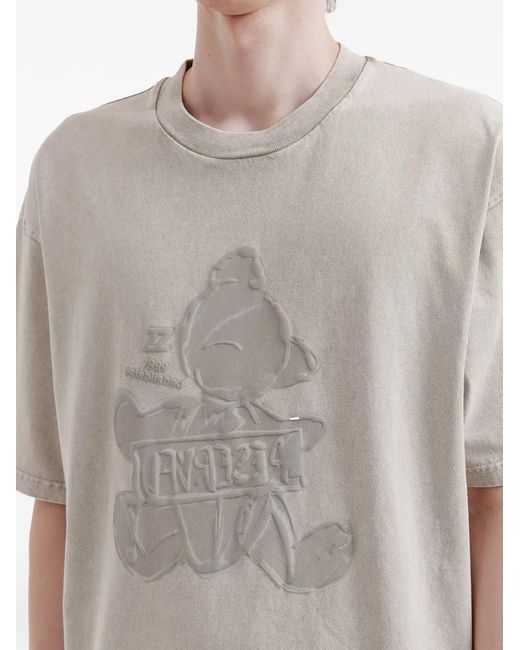 Izzue Gray Embossed-Graphic T-Shirt for men