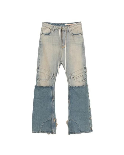 Secnd Slf Blue Patchwork-Panel Frayed Jeans for men