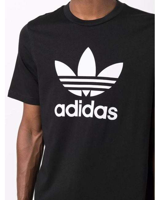 Adidas Black Trefoil Logo-Print Cotton T-Shirt for men