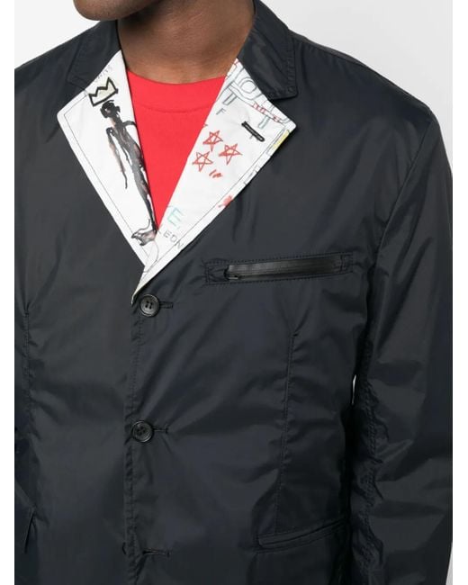 Junya Watanabe Blue Single-Breasted Sketch-Print Blazer for men