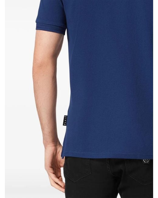 Philipp Plein Blue Skull-Motif Embroidered Polo Shirt for men