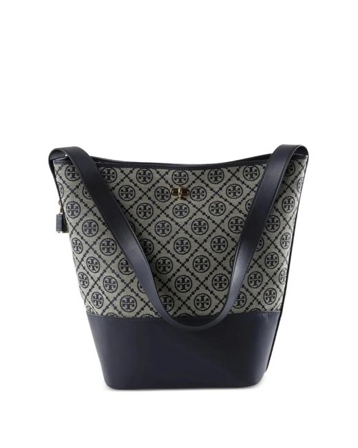 Tory Burch Black T-Monogram Lock Slim Bucket Bag