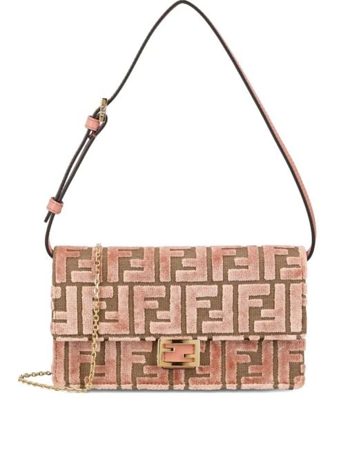 Sac Porté Épaule Baguette Médium En Velours Fendi en coloris Pink