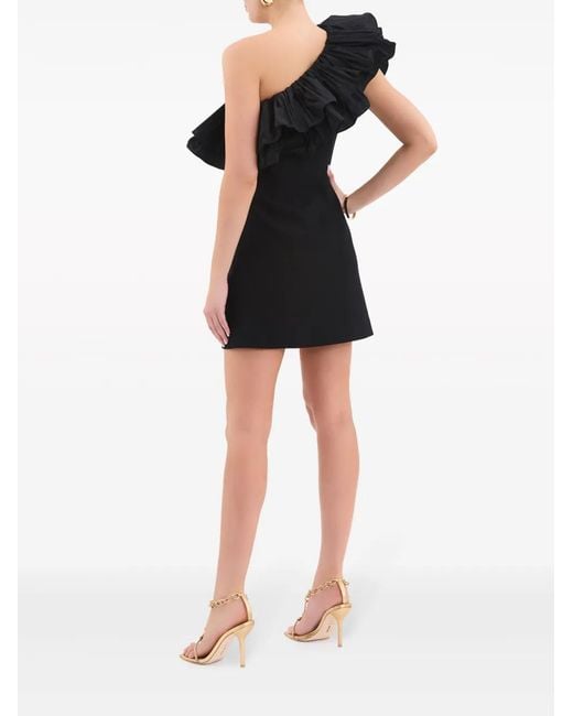 Rebecca Vallance Black Eva One-Shoulder Ruffled Minidress