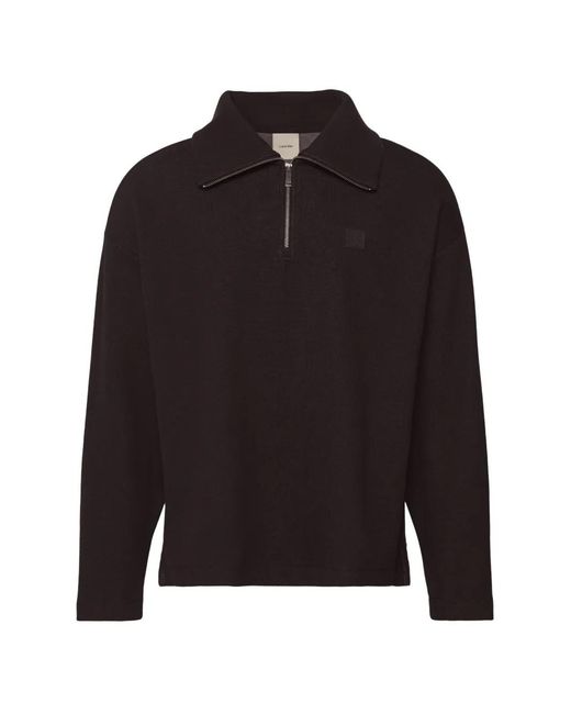 Calvin Klein Black Quarter-Zip Logo-Patch Sweater for men