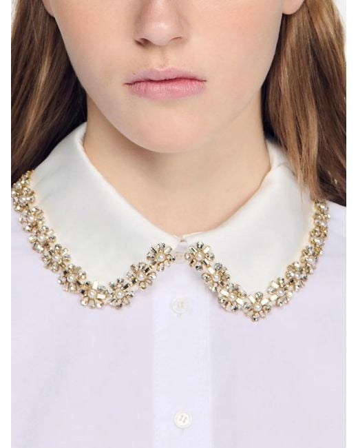 Sandro White Beaded-Collar Shirt