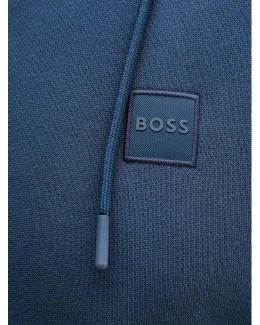 Boss Blue Logo-Patch Zip-Up Hoodie for men