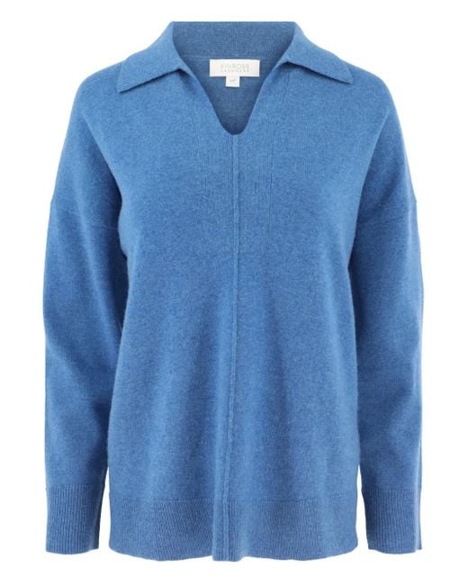 Kinross Cashmere Blue Kaschmirpullover mit V-Ausschnitt