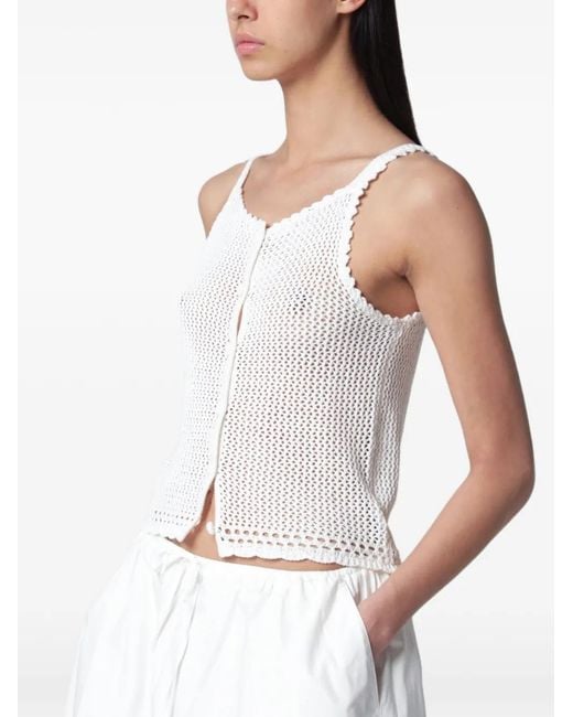 DUNST White Crochet-Knit Bustier Linen Top