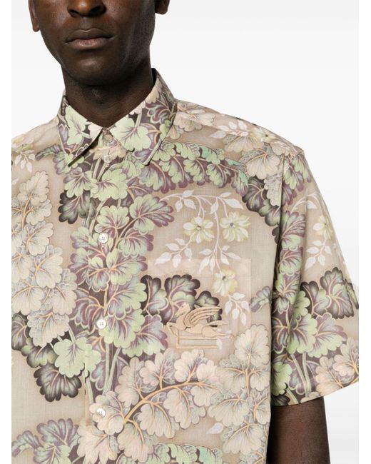 Etro Natural Pegaso-embroidered Floral-motif Shirt for men