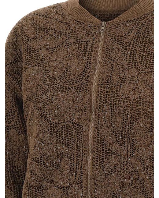 Kangra Brown Veste Bomber Brodée De Sequins