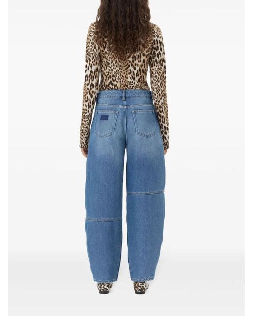 Ganni Brown Leopard Print Long Sleeve Top