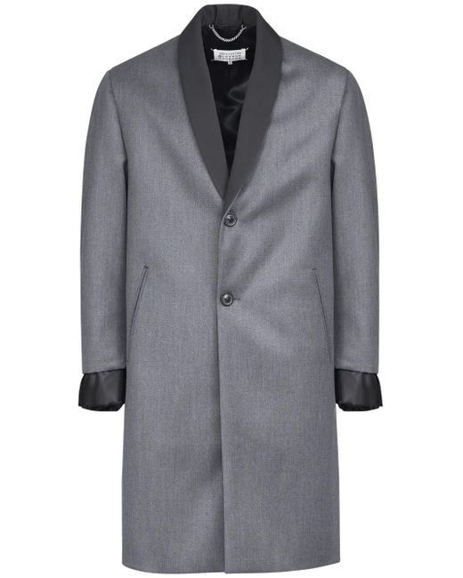 Maison Margiela Gray Single-Breasted Wool Coat With Contrasting Lapels And Cuffs for men